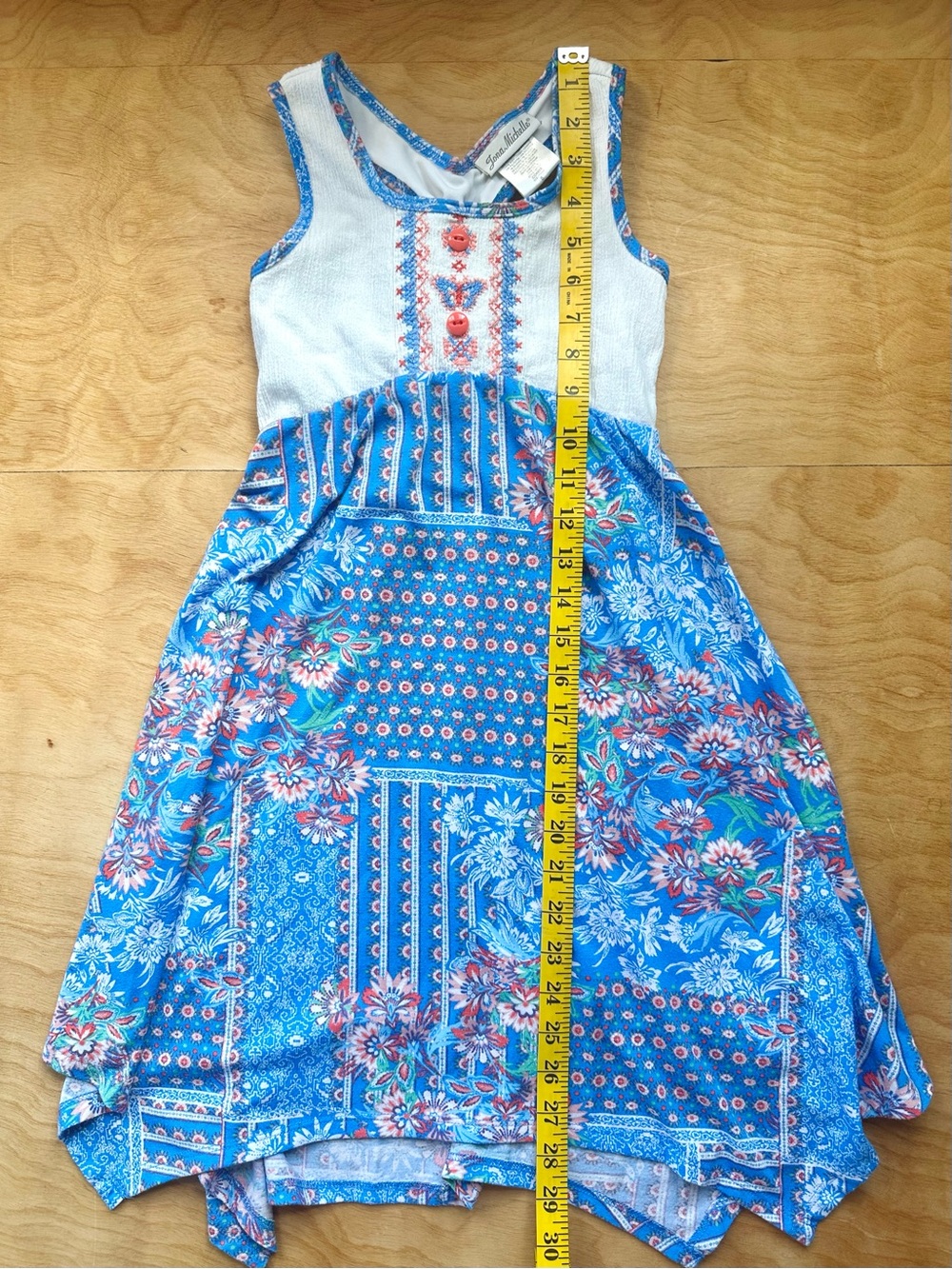 Jona Michelle Girls Size 8 Blue Floral Boho Midi Dress Embroidered High Low - Picture 7 of 9